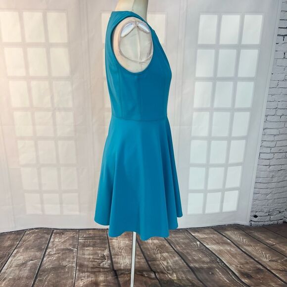 Rebecca Taylor NWT ponte jersey sleeveless fit & flare turquoise dress size 4 - Picture 6 of 13
